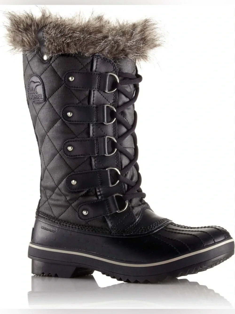Sorel Women’s Size 9 Quilted Black Lace-Up Winter Boots with Faux Fur Trim